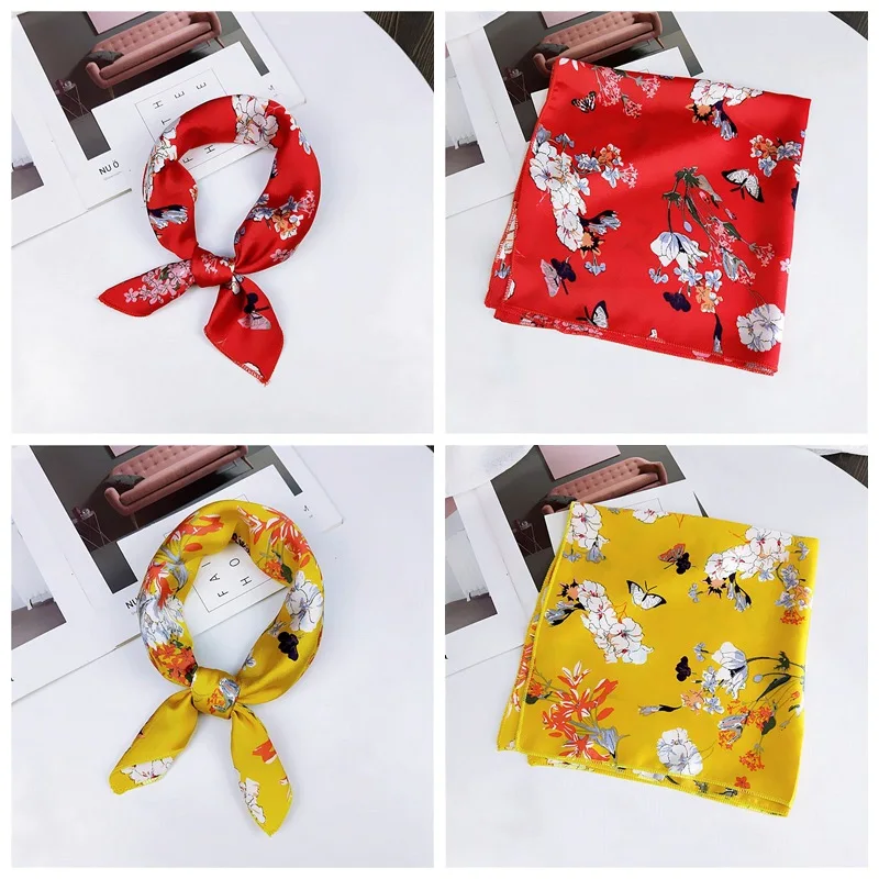 Красная Бандана шейный платок для женщин модные сатиновый шарф halstuch маленький