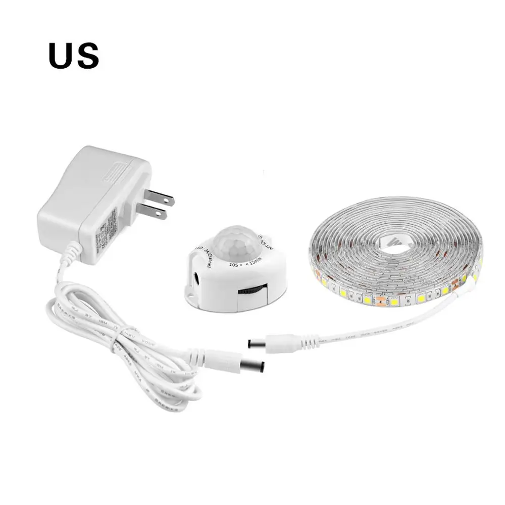 US Plug Светодиодный светильник для шкафа в европейском и американском стиле с инфракрасным датчиком движения и ИК-датчиком движения, Светодиодная лента 5050, для шкафа, для шкафа, для кровати, водонепроницаемая лента, 12 В постоянного тока - Цвет: US Plug