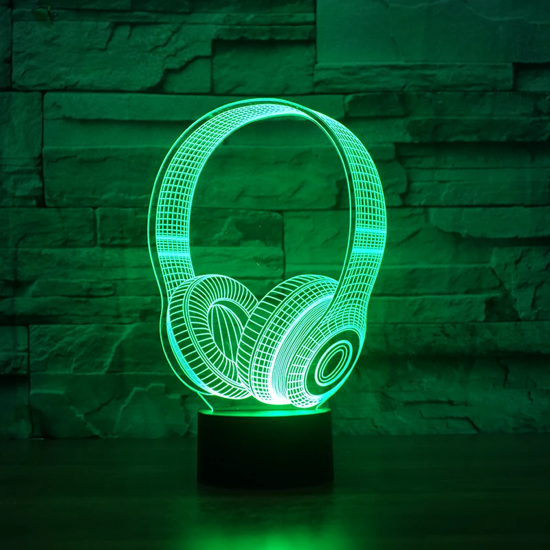 3D DJ наушники Ночной светильник студийный музыкальный монитор гарнитура цветные