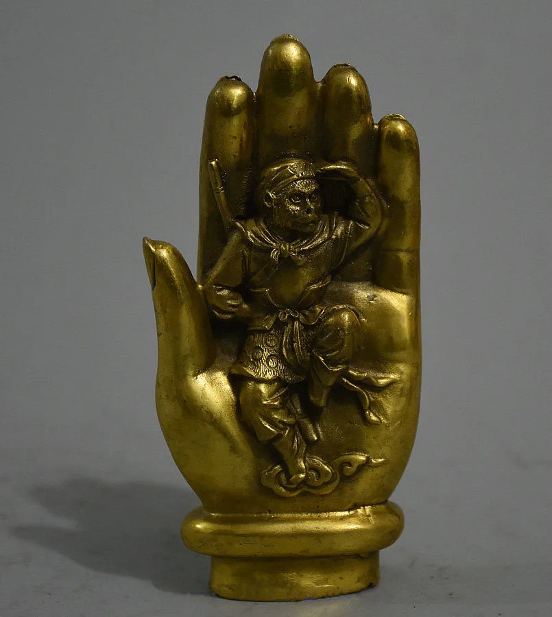 Китай латунь известное путешествие West Sun Wukong Обезьяна Король Бог в статуе рука