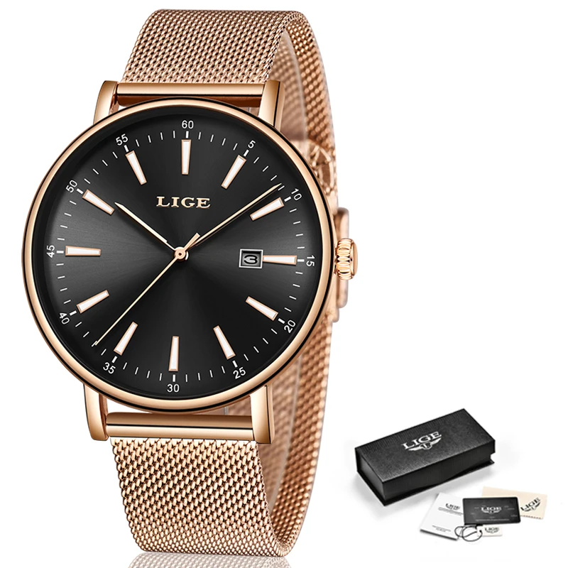 

2019 Fashion Women Rose Gold Watches Casual Ladies Luxury Mesh Belt Quartz Watch LIGE Brand Clock Relogio Feminino Dropshipping
