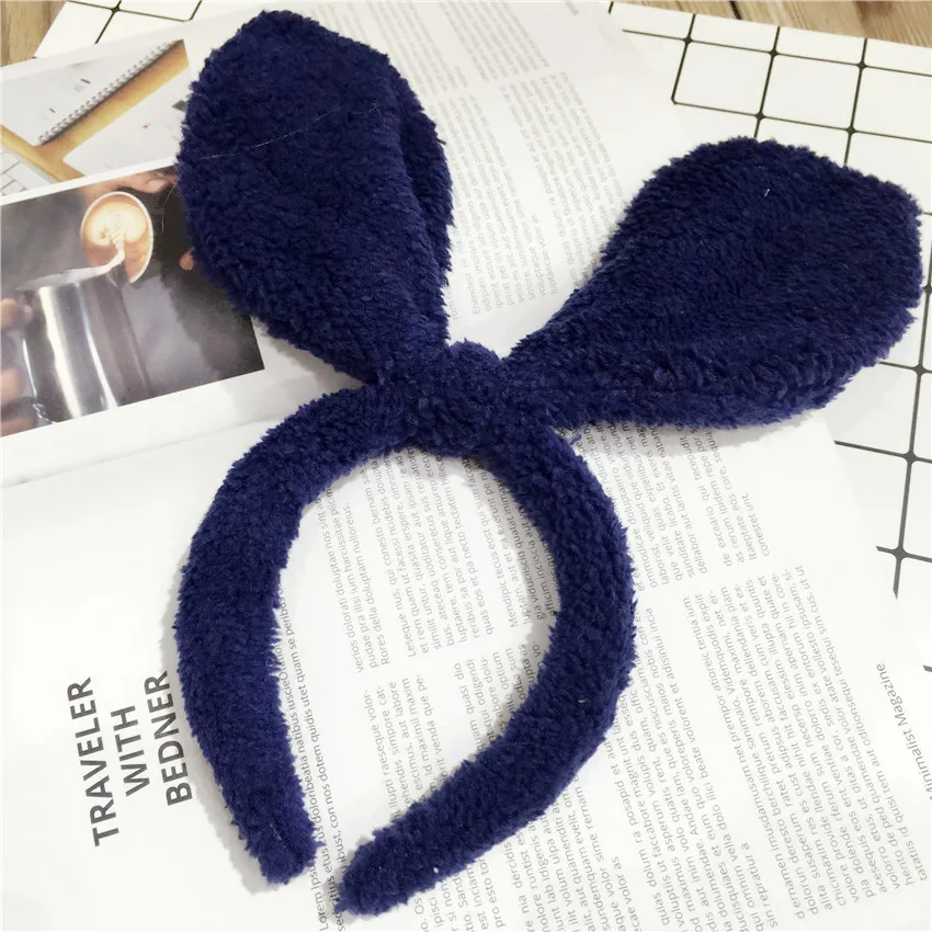navy blue Модный милый помпон ободок с кроличьими ушами большой бант пушистые Симпатичные повязки для волос милый простой головной убор аксессуары для Хэллоуина головные уборы - Цвет: navy blue