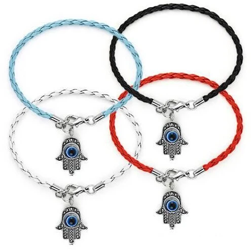 

Fashion Summer style Hamsa Fatima EVIL EYE Braided leather cord Bracelet Good Luck Bangle&Bracelet For Women DIY Jewelry A24