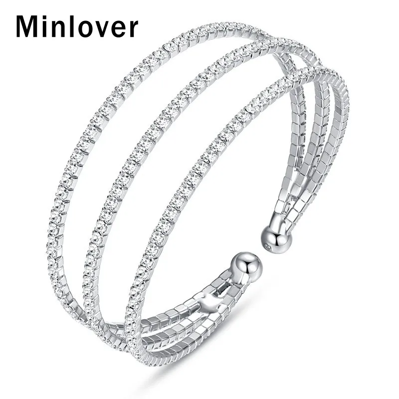 Minlover классические Многослойные браслеты со стразами на запястье для женщин