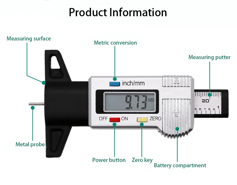 Высокоточный цифровой измеритель глубины протектора шин Давление одежда