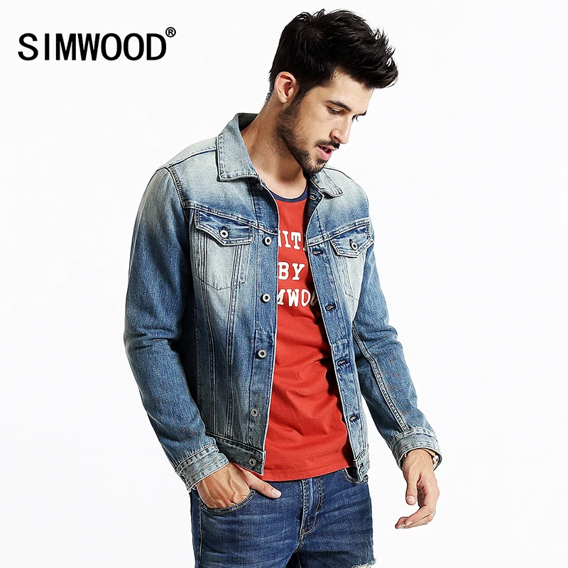 SIMWOOD 2019 Осенняя джинсовая куртка для мужчин Slim Fit джинсы пальто Модная винтажная