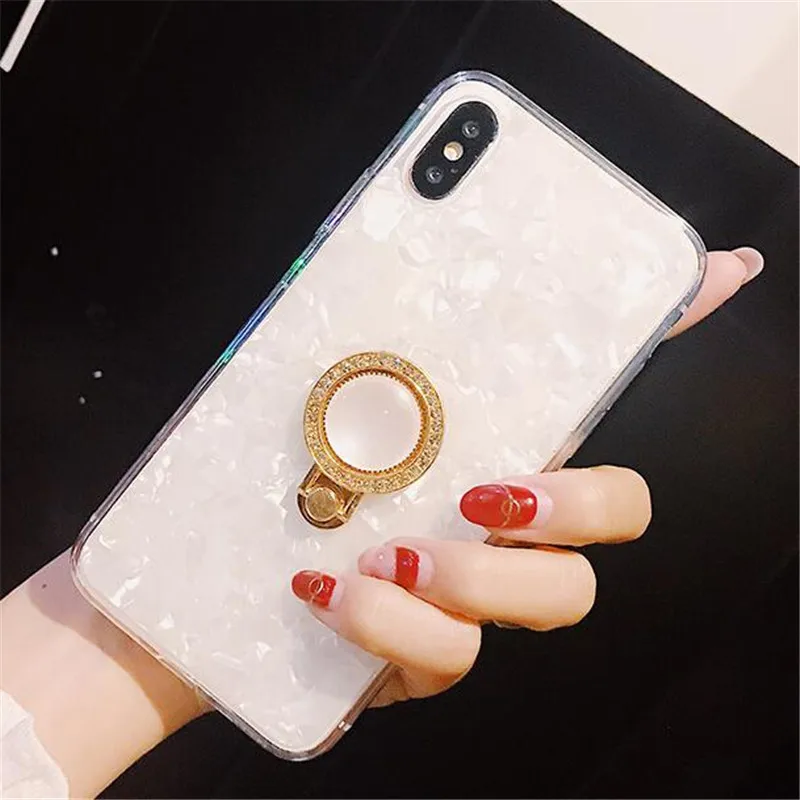 UVR Phone Case Rhinestone Finger Ring Holder Bling Pattern Back Cover Mobile Cases TPU For Iphone X 6 7 8 Plus |