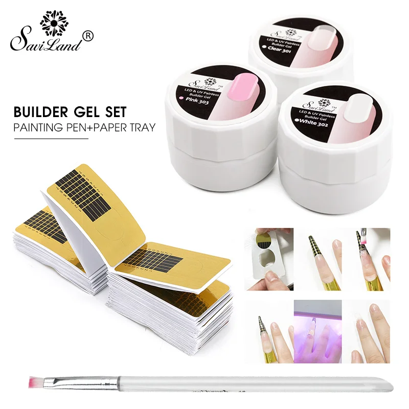 Набор для наращивания ногтей Saviland 3 шт. УФ гель камуфляжный жесткий гелевый
