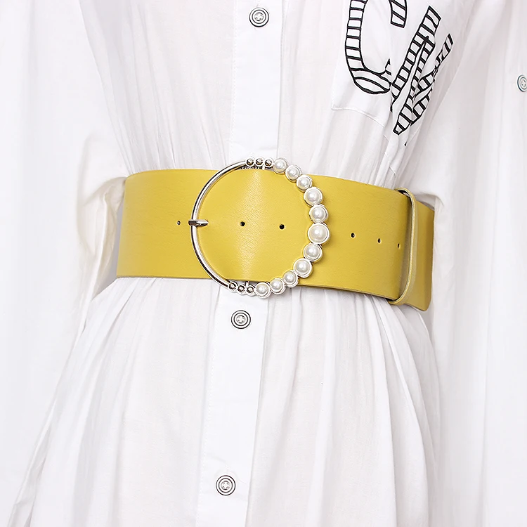 Женский ремень с жемчужной пряжкой широкий из искусственной кожи|Женские ремни| |
