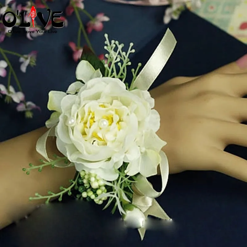 Wedding Brides Wrist Corsage Artificial Flowers Silk Roses Bridesmaids Boutonniere Decorative Fake Stamen Prom | Дом и сад