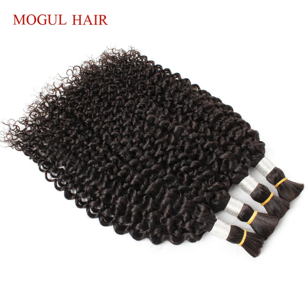Mogul волосы кудрявые волосы оптом натуральный цвет индийские Remy человеческие волосы для наращивания 4 пучка темно с коричневой тесьмой в пучках волос