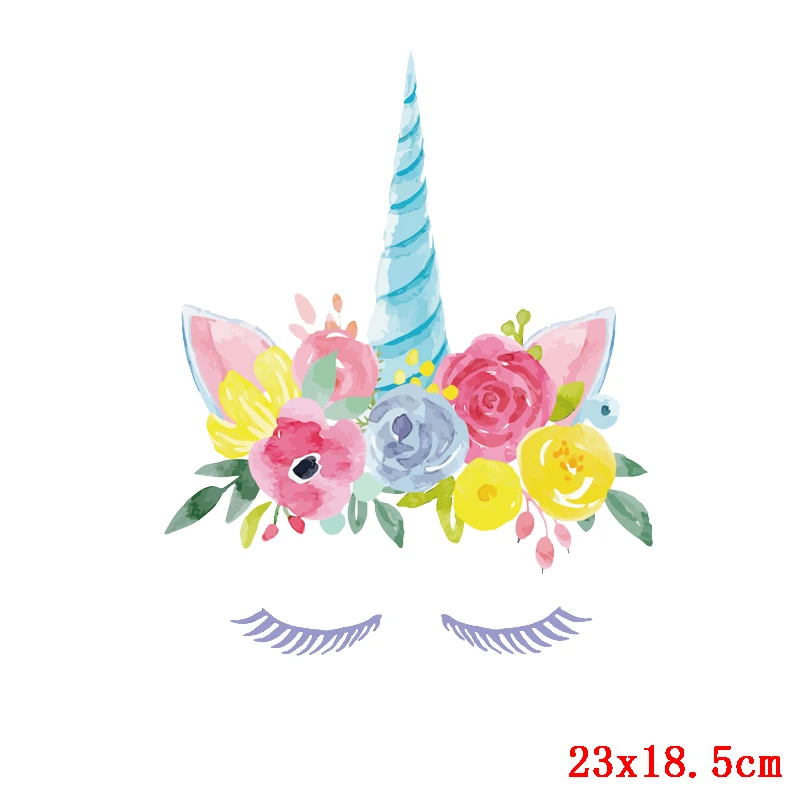 Prajna Unicorn Flowers Cute Heat Transfer Cartoon Iron On Eyelash for Clothing Kids Beauty DIY Washable Decoration H | Дом и сад