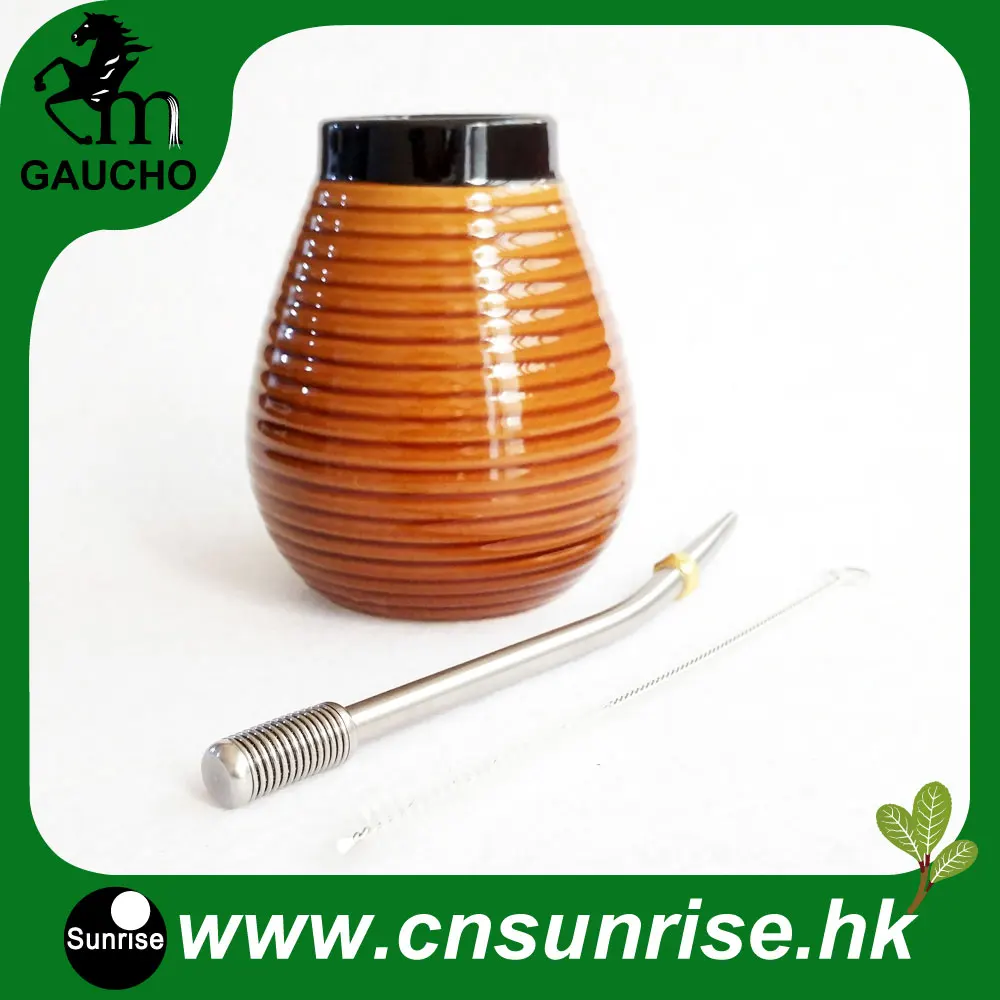 MB006-165 1 компл./лот нежный Аргентина Yerba Коврики тыквы комплекты Керамика кальян с нержавеющей соломы Bombilla и щеточка для чистки Лидер продаж - Цвет: MB006-165
