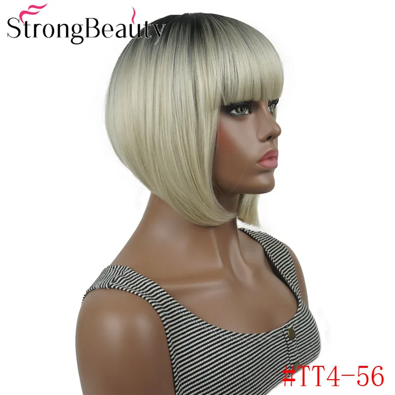 StrongBeauty короткий прямой Боб с аккуратной челкой натуральный синтетический монолитный парик для женщин много цветов