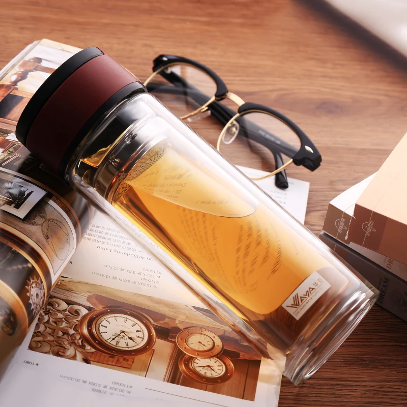 С двойными Стенками Из Стекла Чай Бутылка Воды Бизнес Офис Стакан Чайной Фильтра