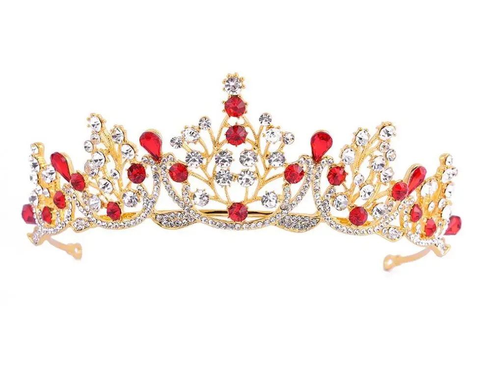 gold red Свадебные роскошный синий кристалл диадемы для Для женщин элегантные свадебные хрустальные короны king свадебные аксессуары для волос ювелирные изделия - Окраска металла: gold red