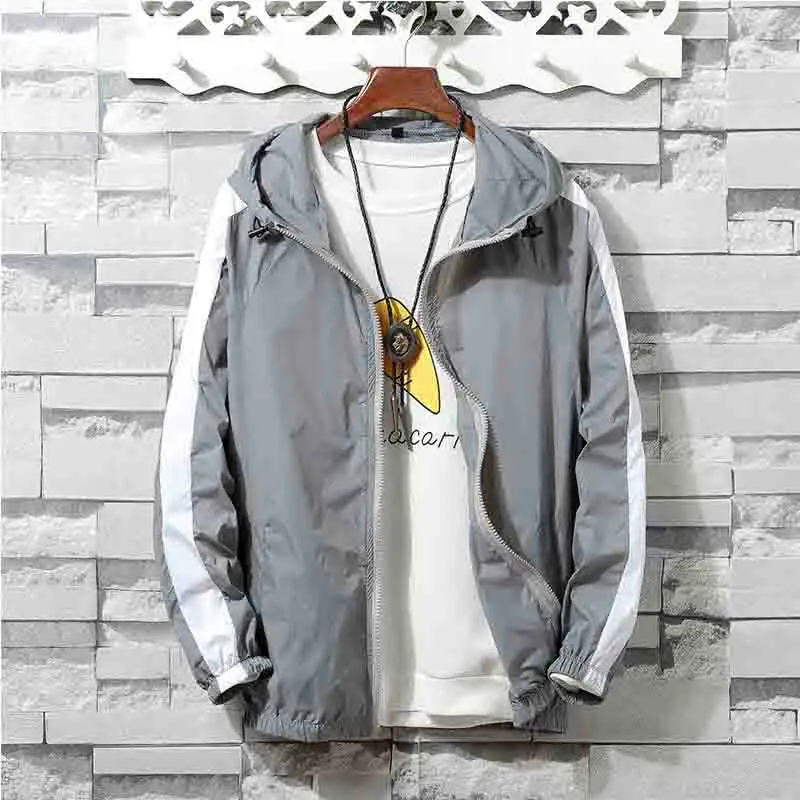 AIRGRACIAS New Autumn Hooded Bomber Jacket Men Casual Patchwork Color Windbreaker Male Outwear Thin Coat Brand Clothing | Мужская одежда