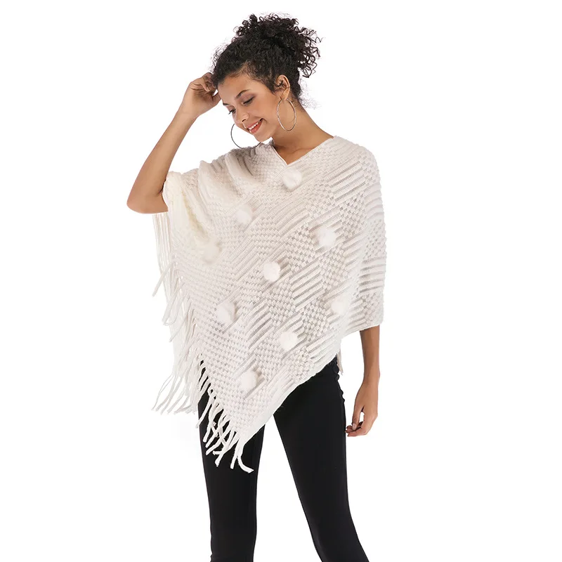 Autumn V-Neck Pullovers Casaco Feminino Loose White Spring Black Patchwork Tassel Sweater Women Red Casual Basic Cloak Jumper | Женская