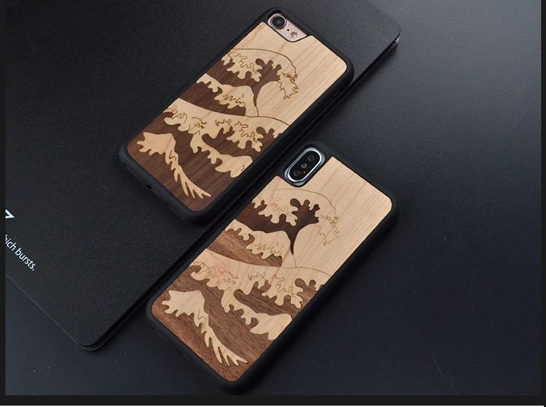 Морская волна деревянное ремесло для Iphone 8x7 6 S Plus чехол, защитный настоящий Деревянный чехол для телефона для samsung Galaxy S7 S8 Plus чехол