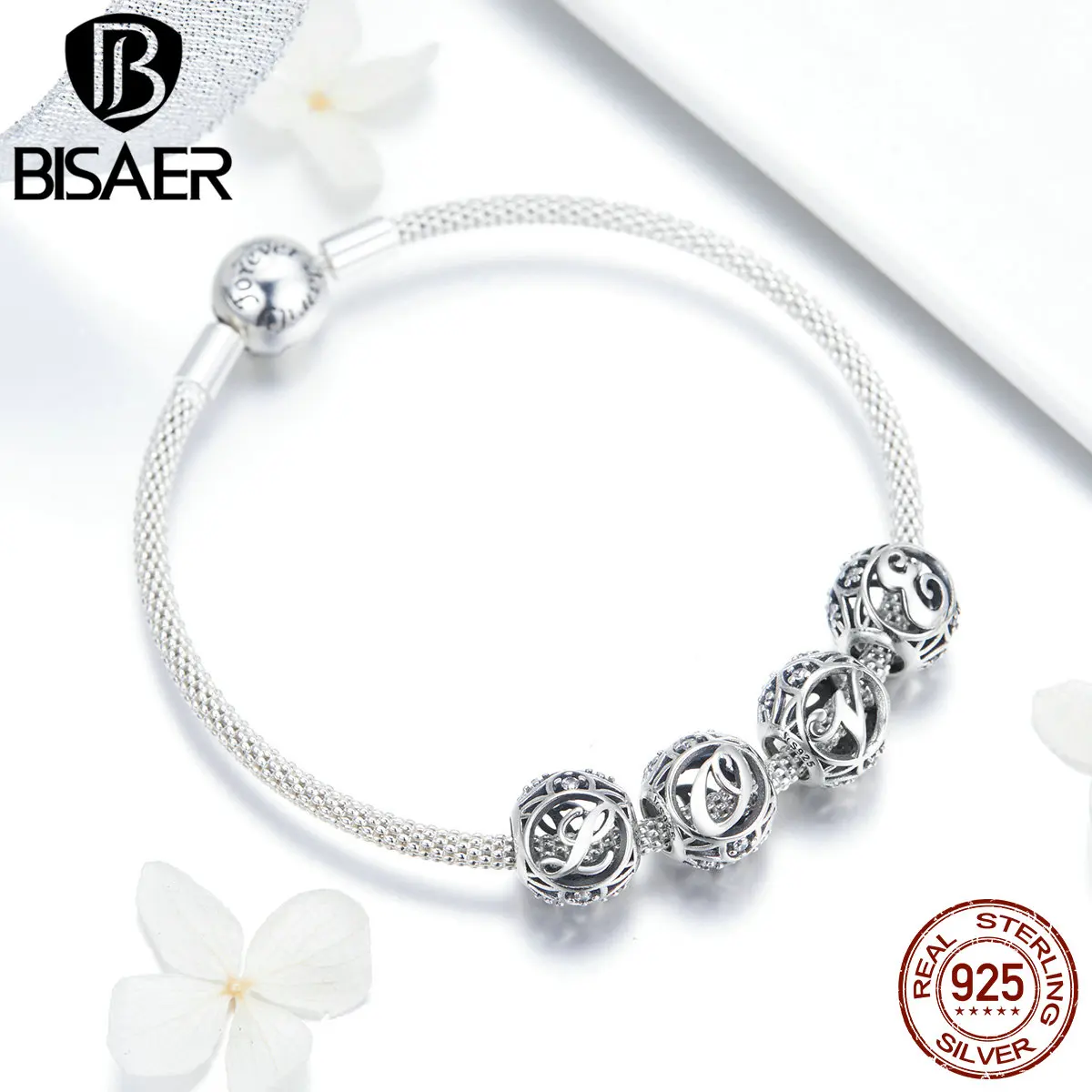 BISAER браслеты с подвесками 5 шт. любовные буквы алфавит DIY Браслеты с подвесками для женщин модные ювелирные изделия для изготовления изящных ювелирных изделий GXB815
