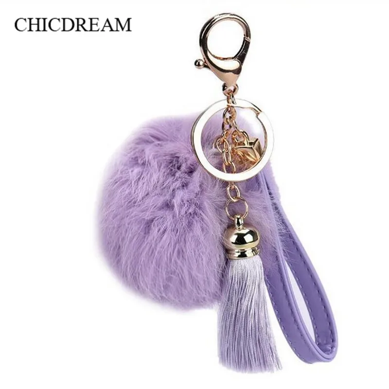 Пушистый подвесной брелок с помпоном из натурального кроличьего меха в виде