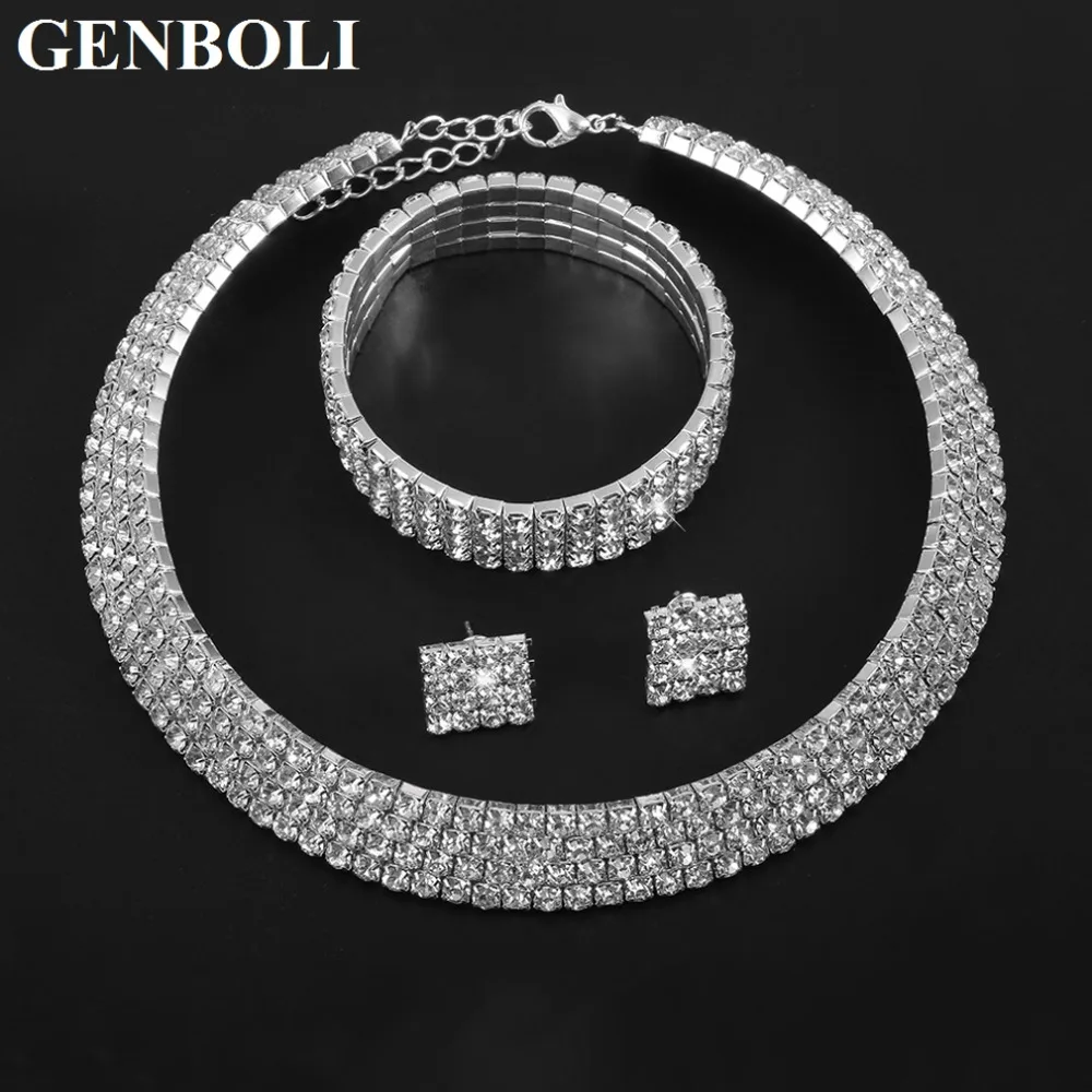 GENBOLI 3 шт./компл. Свадебный комплект ювелирных изделий с драгоценными камнями
