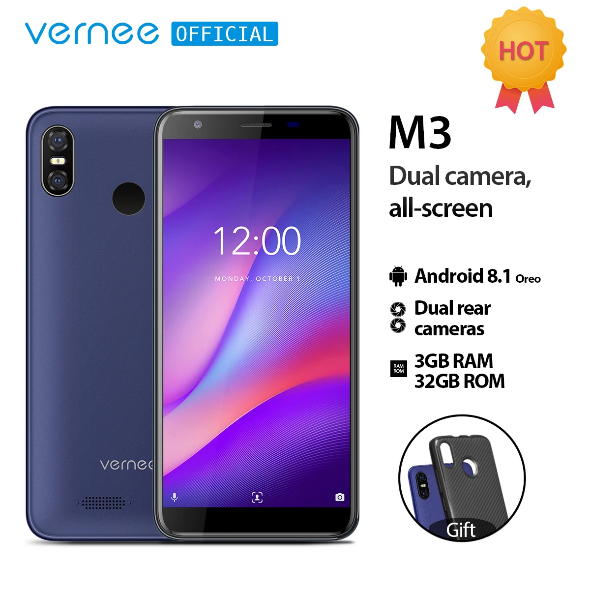Vernee M3 5,5 ''полный Экран смартфон 3 ГБ 32 ГБ Quad-core телефона Android 8,1 3300 мАч лицо ID мобильный телефон 4G LTE с идентификацией по отпечатку пальца