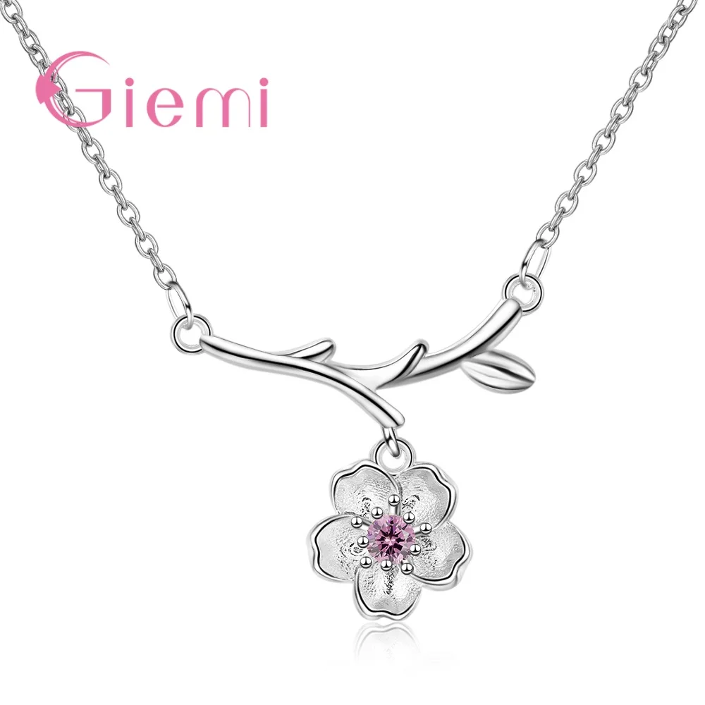 

Statement Cherry Blossom Chain Pendant Necklaces For Women 925 Sterling Silver CZ Cubic Zircon Engagement Choker Joyas Jewelry