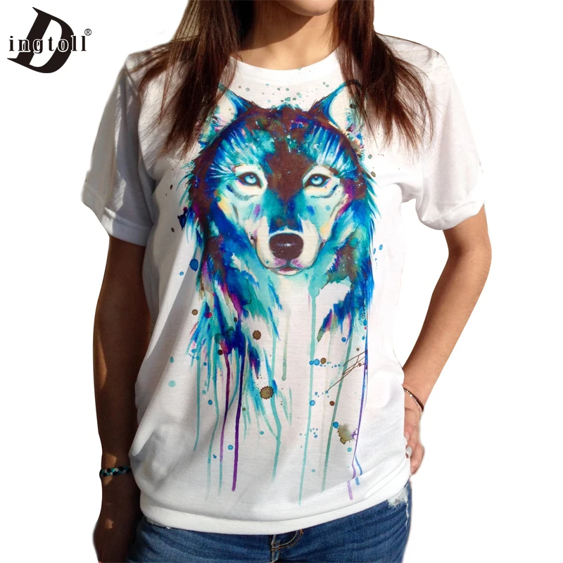 Dingtoll Dark Wolf Crew Neck T shirt Women Multi Harajuku Printed Tumblr Tee Tops Blusa WMT259 | Женская одежда