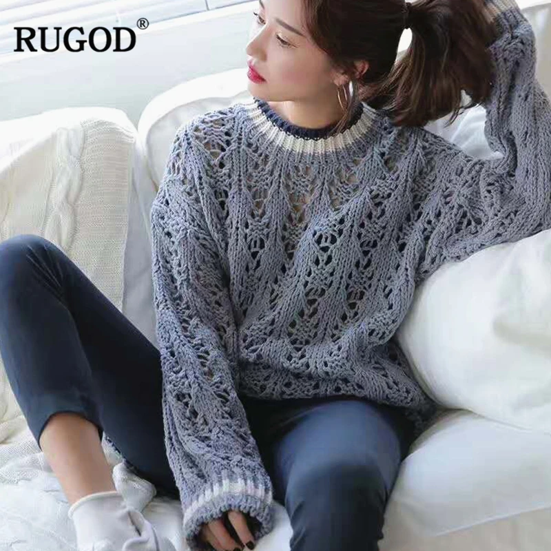 RUGOD 2019 новейший сексуальный ажурный жаккардовый вязаный свитер женский осенний