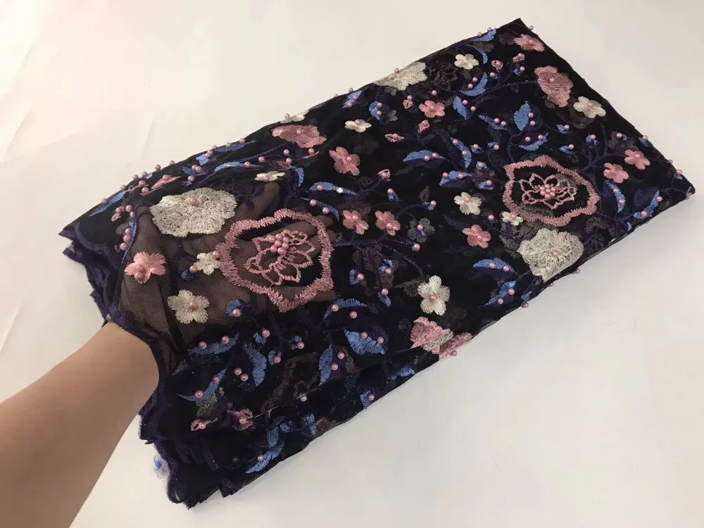 Высокое качество Бусины Африканский Кружево Ткань net 2018 французский Тюль персик