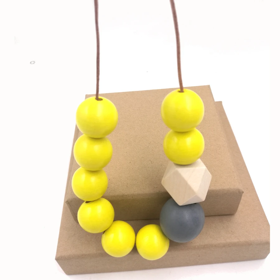 Геометрическое ожерелье pandant деревянная подвеска в стиле бохо пастельно-серого и