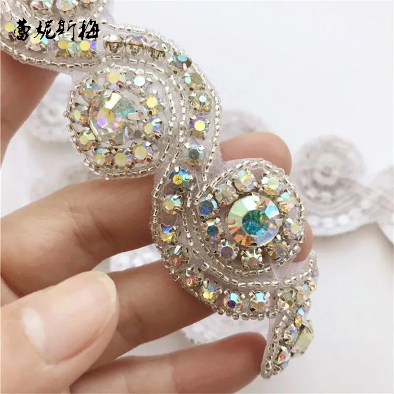 1 ярд Bling ручной работы железа на АБ прозрачные стразы аппликация отделка для