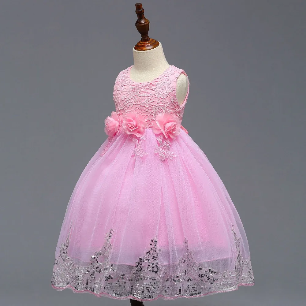 

White Flower Girl Kid Formal Lace Dresses Pageant Wedding Bridesmaid Sequin Tulle Gown