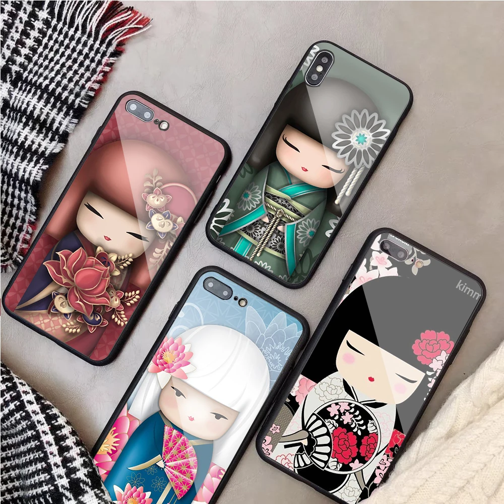 Kawaii японская кукла кокеши Роскошные закаленное стекло чехол для телефона iPhone 5 5C