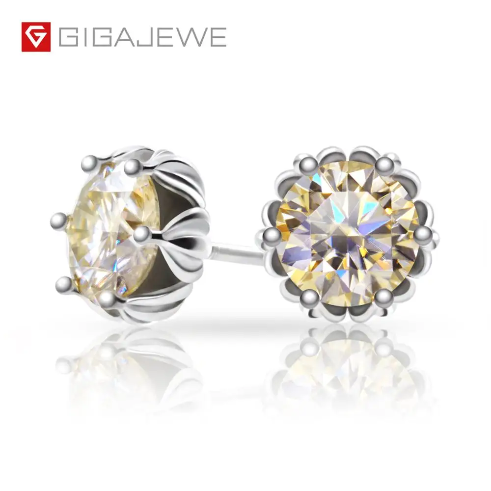 GIGAJEWE всего 1.2ct шампанское Алмазный тест прошел Moissanite Специальные Серьги
