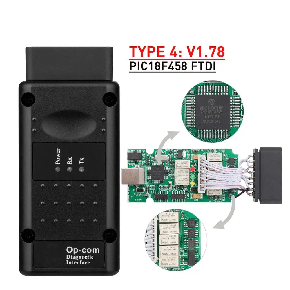 V1.78 Opcom V1.99 V1.78 V1.65 с PIC18F458 FTDI op com диагностический OBD2 Авто сканер инструмент для автомобиля Opel CAN BUS V1.7 flash обновление бесплатно - Цвет: V1.78