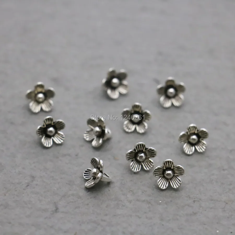 

5PCS Hot Flowers pendant button Metal DIY Fittings for Accessory Machining metal parts Silver-plate 7*9mm components Findings
