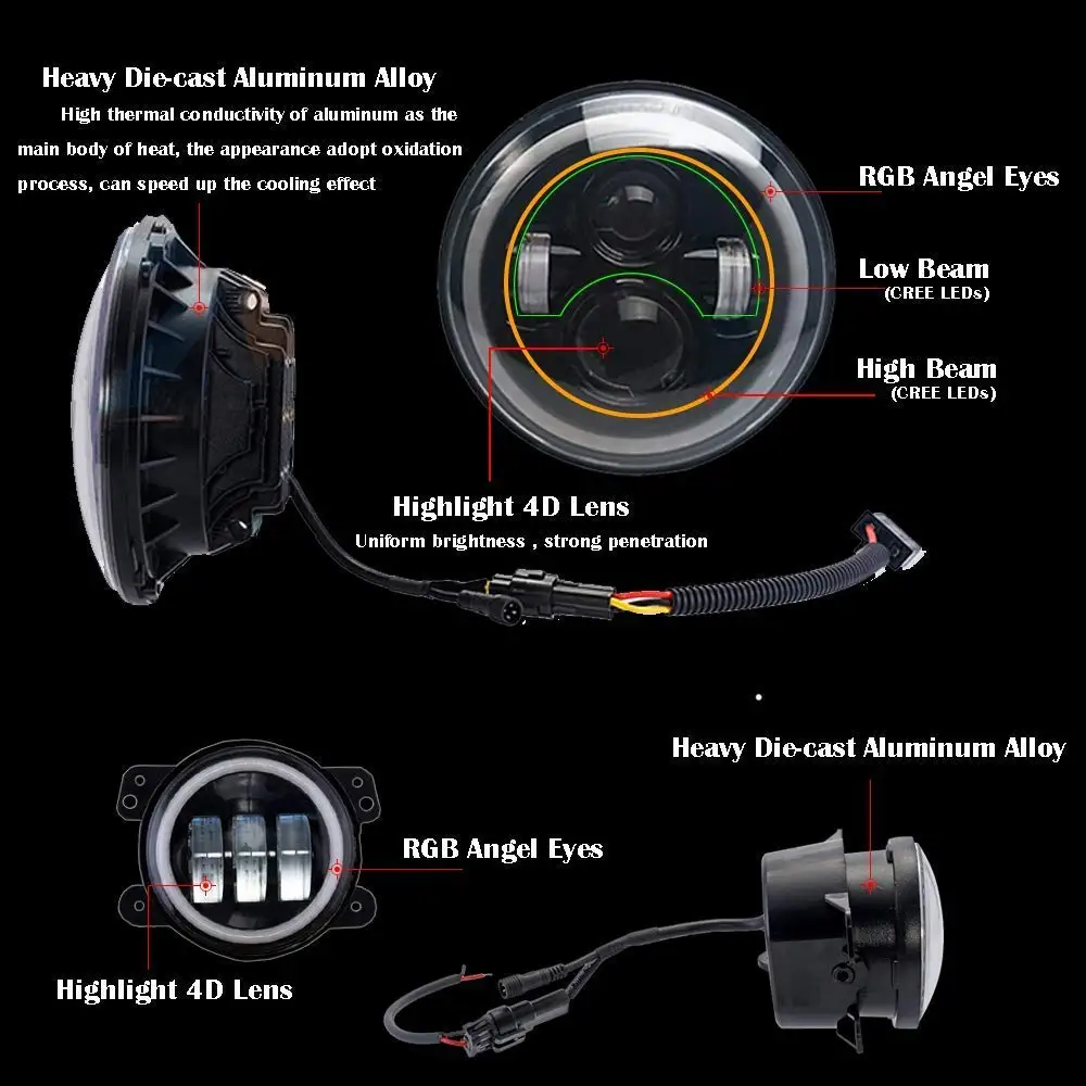 4 шт./компл. светодиодный 7 &quotголовной светильник s + 4&quot противотуманный комбо Halo
