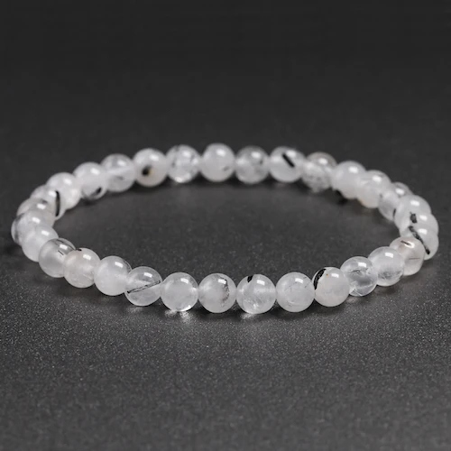Beads 6mm Натуральный черный лечебinainated кварцевый лечебный браслет для женщин и мужчин, бусы мала, защита от душевного баланса, тревога, облегчение, подарок - Цвет камня: Beads 6mm