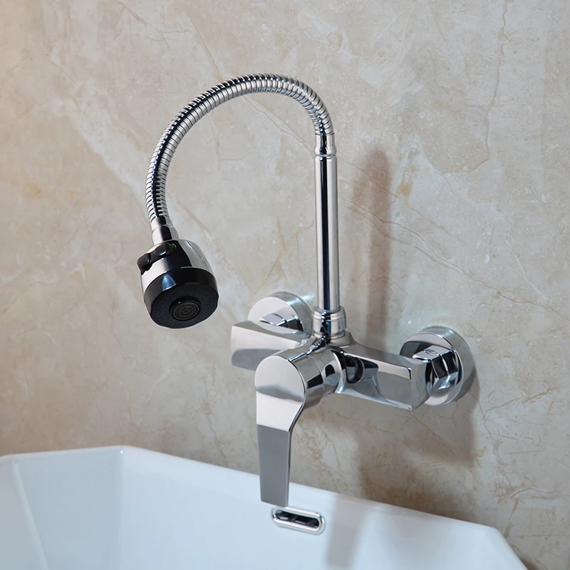 Смеситель для кухонной раковины с поворотным носиком 2 функции хромированная