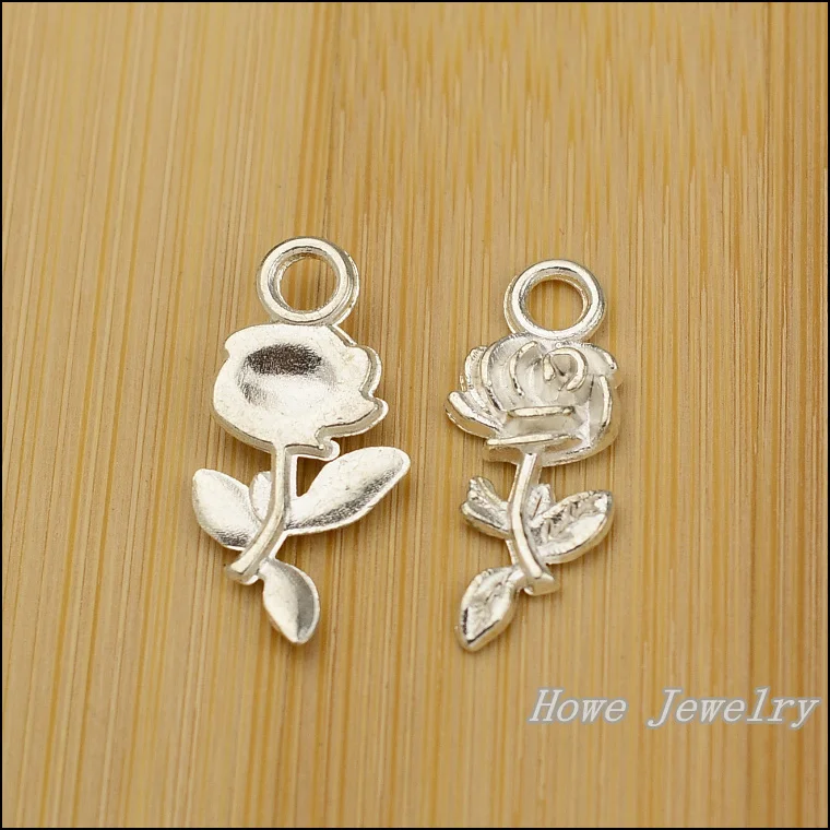 40 шт. качественный яркий серебряный роза/цветок сплав подвеска шарм женский