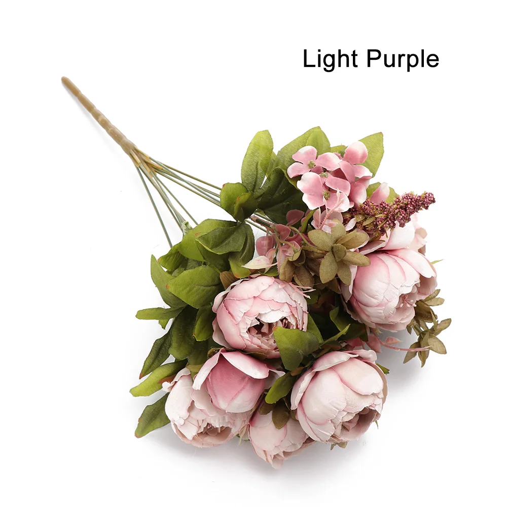 Light Purple 13 головок Искусственные цветы пионы из шелка искусственные цветы Пион Свадебный букет украшения для домашнего праздника День матери подарки ко дню Святого Валентина - Цвет: Light Purple