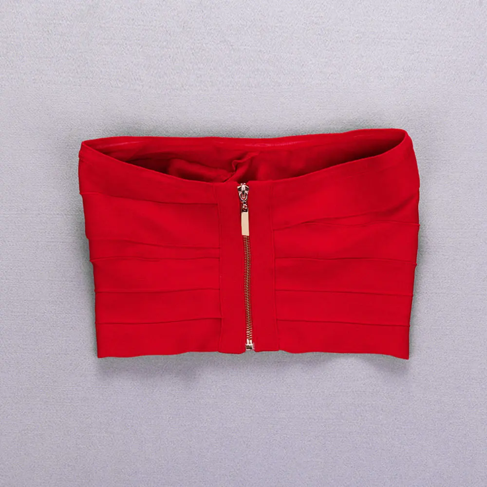 

red stretch strapless 2020 new arrival celebrity women's sexy rayon short bandage top