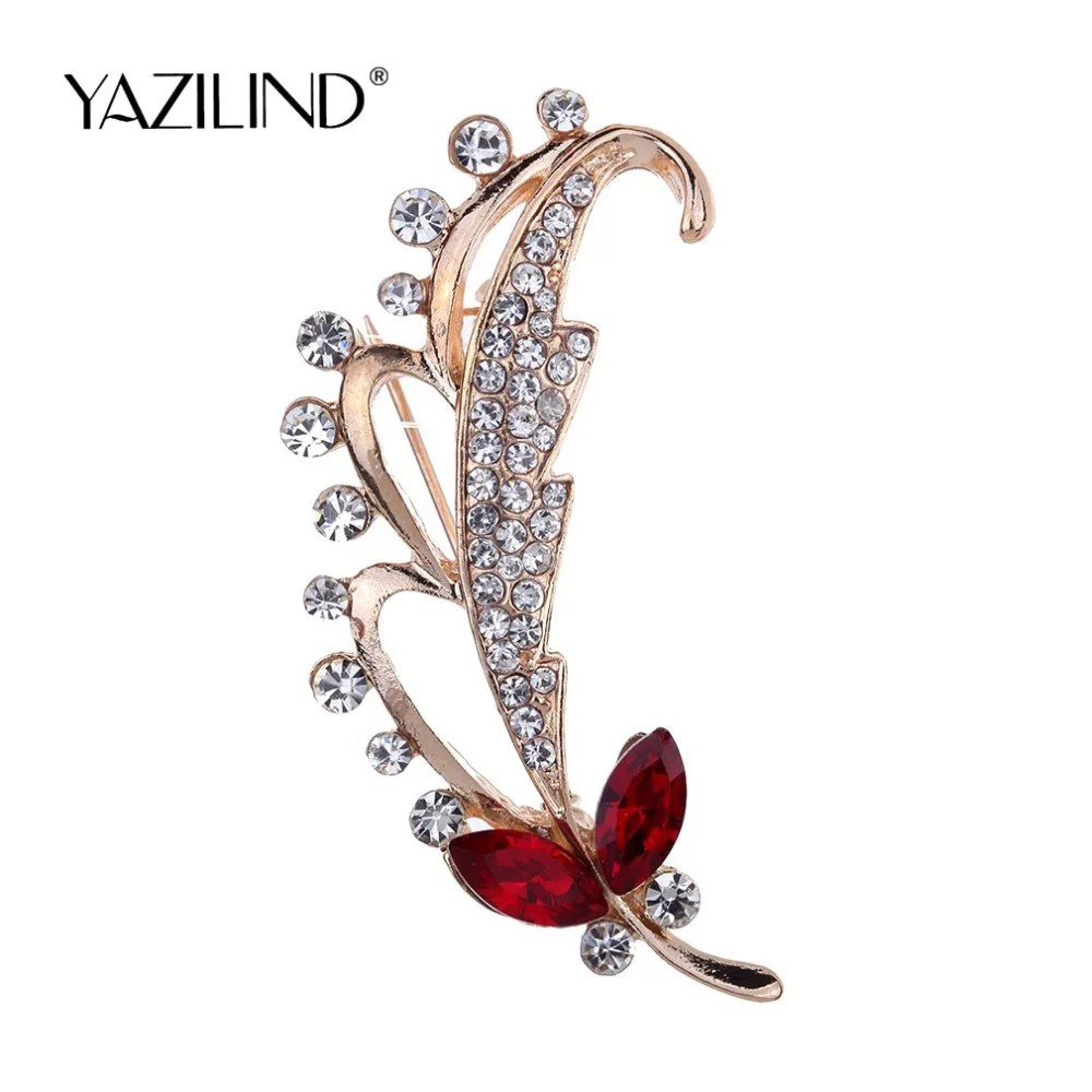 Модные ювелирные изделия Винтажная брошь золотого цвета Листья Хрустальная