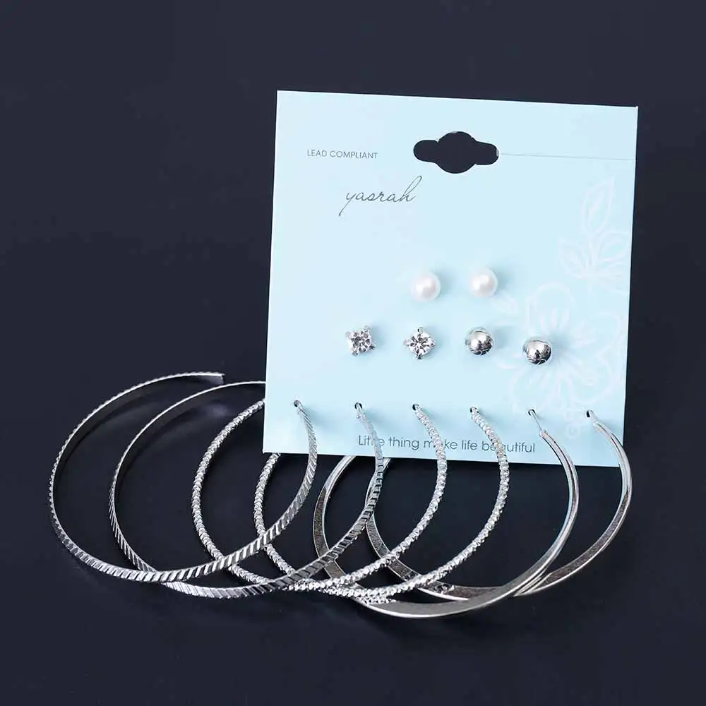 FAMSHIN 6 пар/компл. модные серьги-гвоздики в стиле панк с кристаллами для женщин и