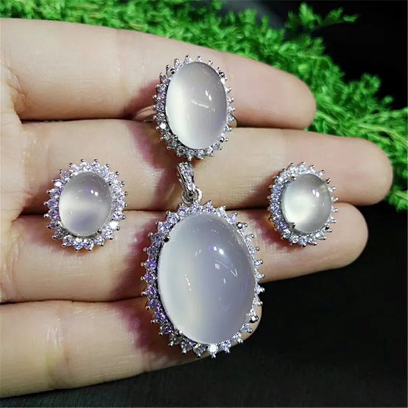 Серьги и кольцо из серебра 925 пробы с натуральным агатом нефритом|jewelry sets|set pieceset