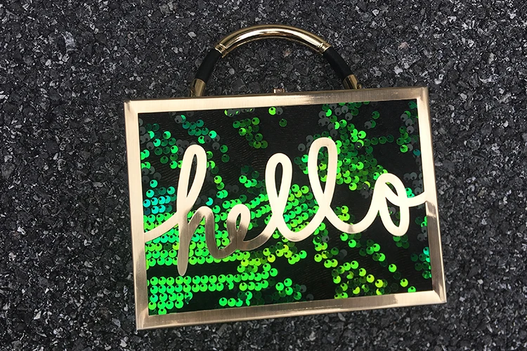 Градиентная расцветка, блестки, буквы Hello Box, стильная женская сумка, сумка на плечо, вечерние мини-сумки, женская сумка-клатч с клапаном