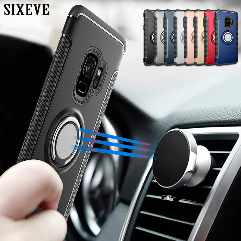 SIXEVE Phone Case For Samsung Galaxy S9 S8 Plus S7 Edge J2 J3 J5 J7 Prime Pro 2016 2017 Luxury Finger Ring Bracket Cover Casing |