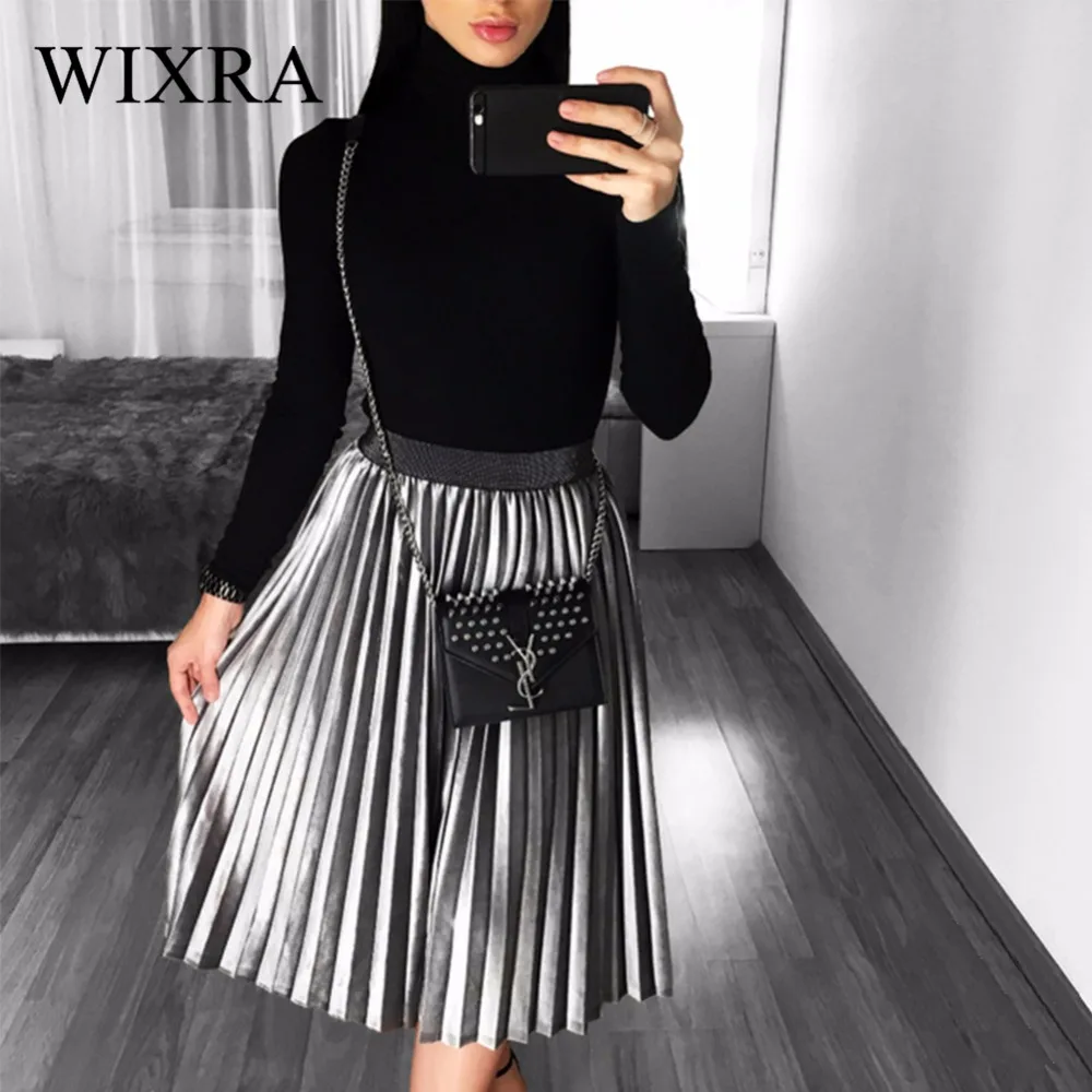 Wixra, новинка, Осень-зима, женская модная бархатная плиссированная юбка, великолепные юбки в стиле ампир, женские повседневные юбки миди с эластичной талией